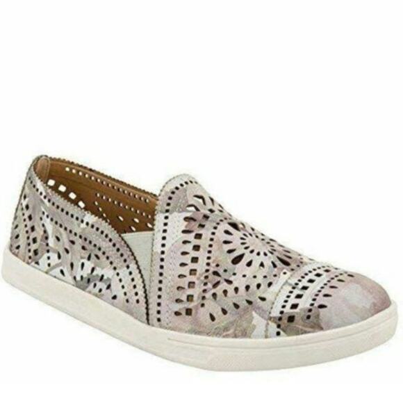 Earth Shoes - Earth Tangelo Flower Multi Laser Cut Slip-On Leather Sneakers Size 7.5